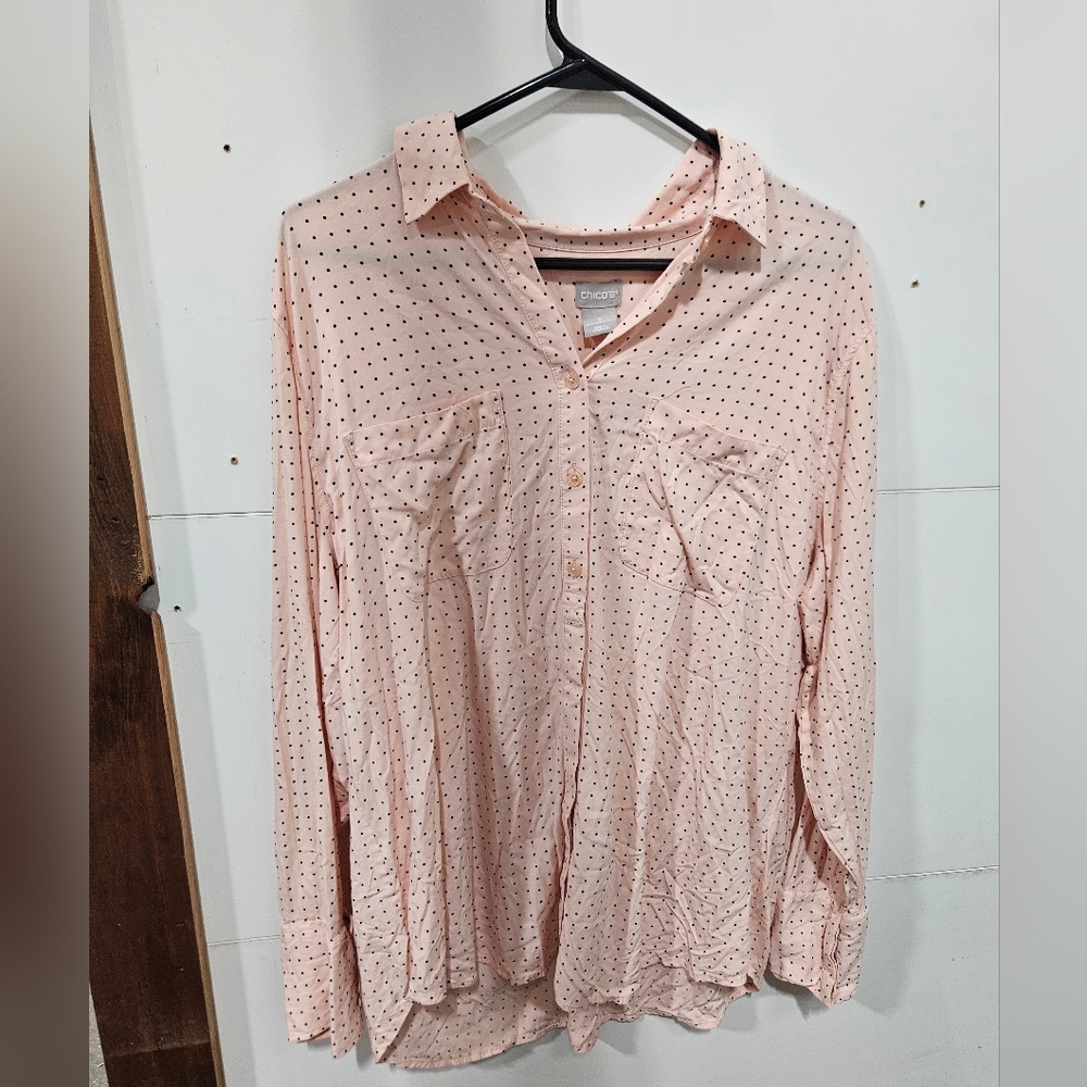 Chico's Pink Polka Dot Button-Up Shirt